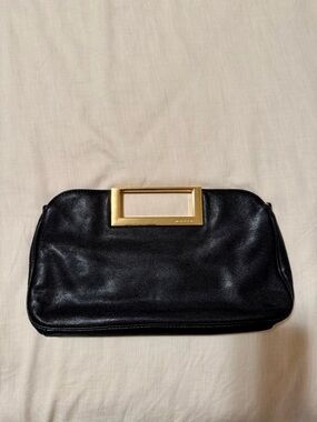 Michael Kors Black Leather Clutch with Gold Rectangular Handle